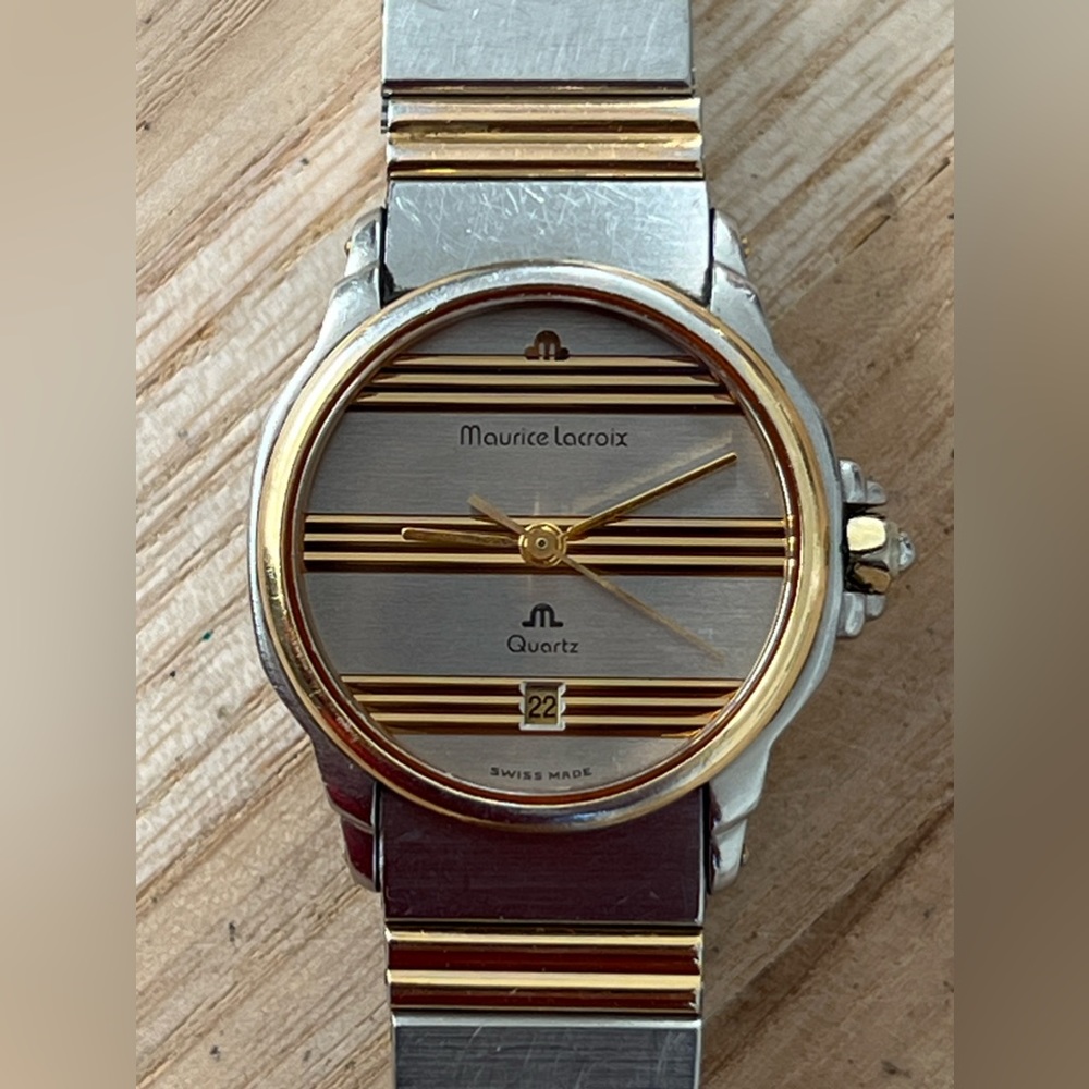 Maurice Lacroix Rare Vintage Luxury Watch Two-Tone Bracelet Dial Date Window